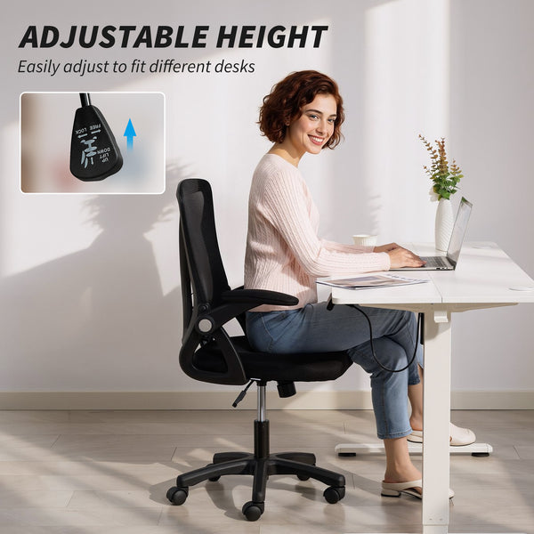Mesh office chair with flip-up arms, black