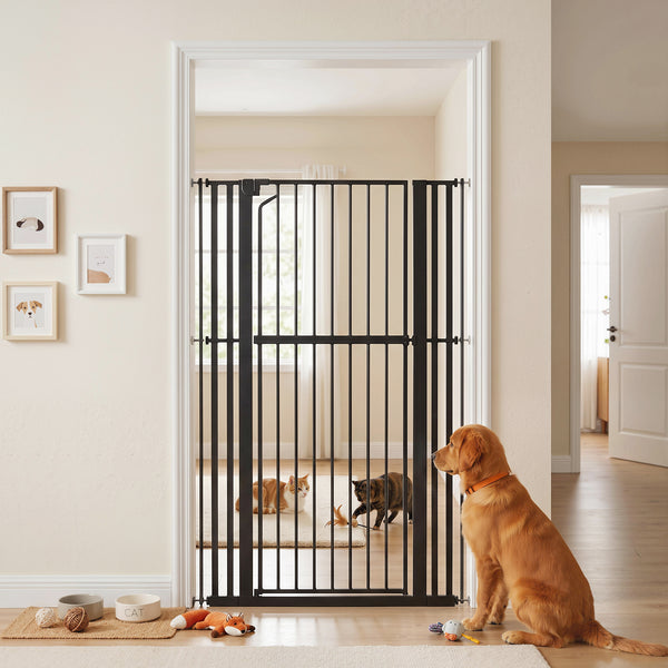 Extra-tall pet gate 63 in, adjustable width, black