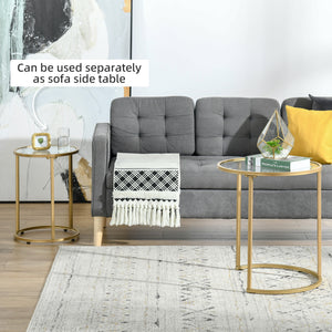 Set of 2 nesting side tables with metal base, gold