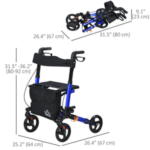 Senior walker with seat and backrest in blue