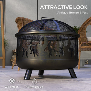 Metal wood-burning fireplace with lid and handles for a poker, black