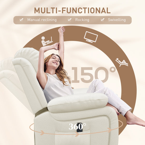 Faux Leather Recliner Chair with Vibration Massage, Cream White