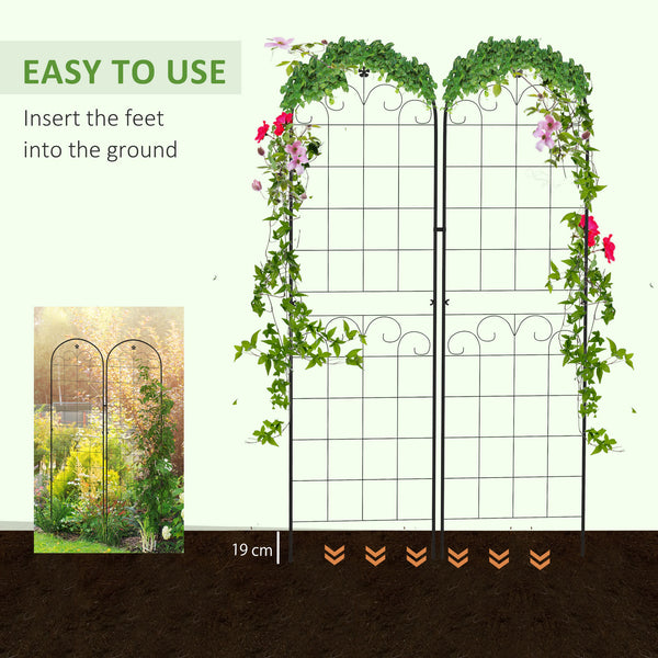 Set of 2 garden trellises for climbing plants, outdoor metal for terrace