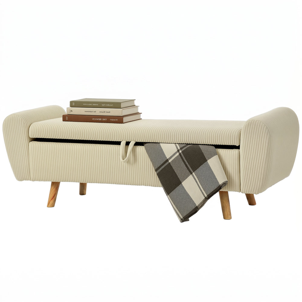 59" Corduroy Storage Bench, Beige