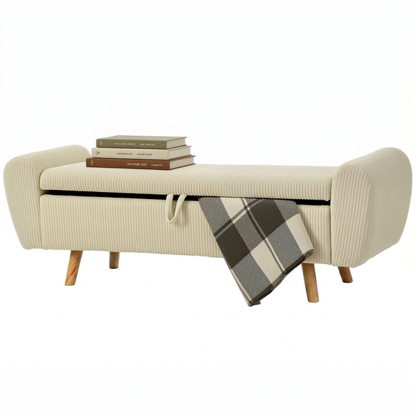 59" Corduroy Storage Bench, Beige