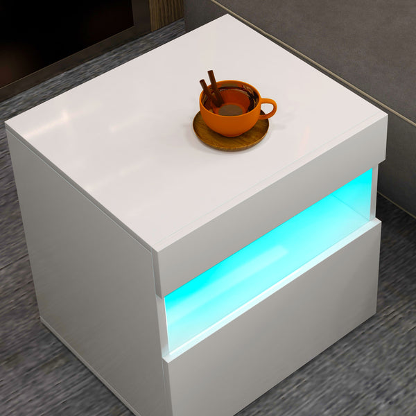 Bedside table with LED lighting, drawer and open shelf