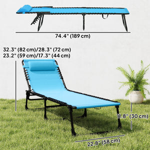 Chaise longue pliante d'extérieur réglable en 4 positions avec appui-tête, bleu ciel