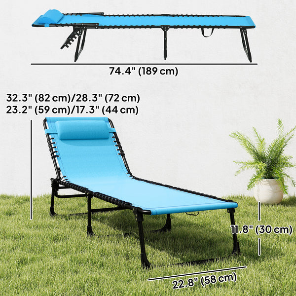 Chaise longue pliante d'extérieur réglable en 4 positions avec appui-tête, bleu ciel