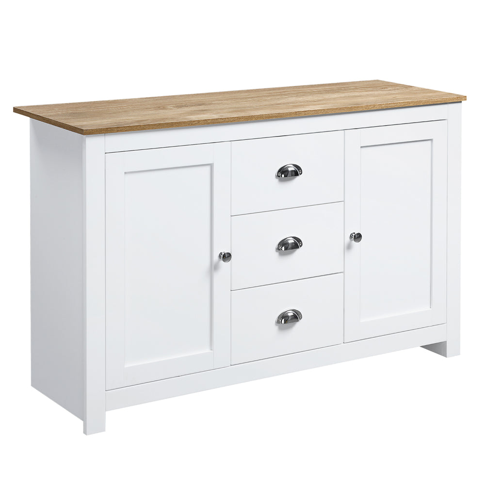 Modern sideboard with 3 drawers and adjustable shelves, white