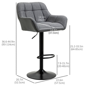 Set of 2 Adjustable Swivel Bar Stools with Footrest, Grey