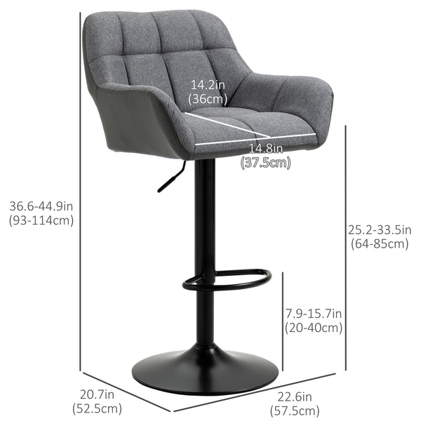 Set of 2 Adjustable Swivel Bar Stools with Footrest, Grey