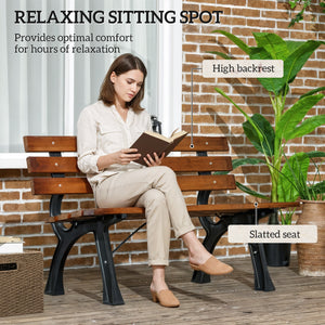 Two-seater garden bench in aluminium and wood with slatted backrest
