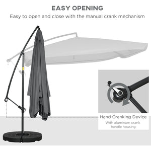 Cantilever patio umbrella with mosquito net and base, dark gray