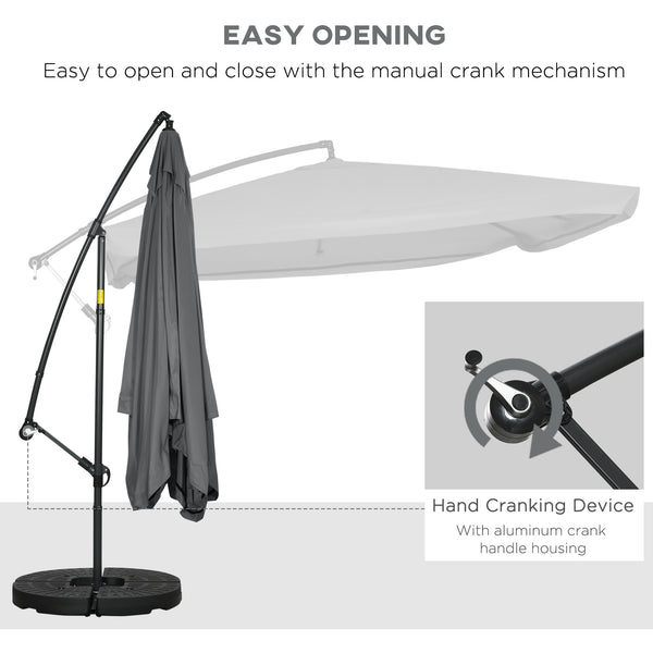Cantilever patio umbrella with mosquito net and base, dark gray