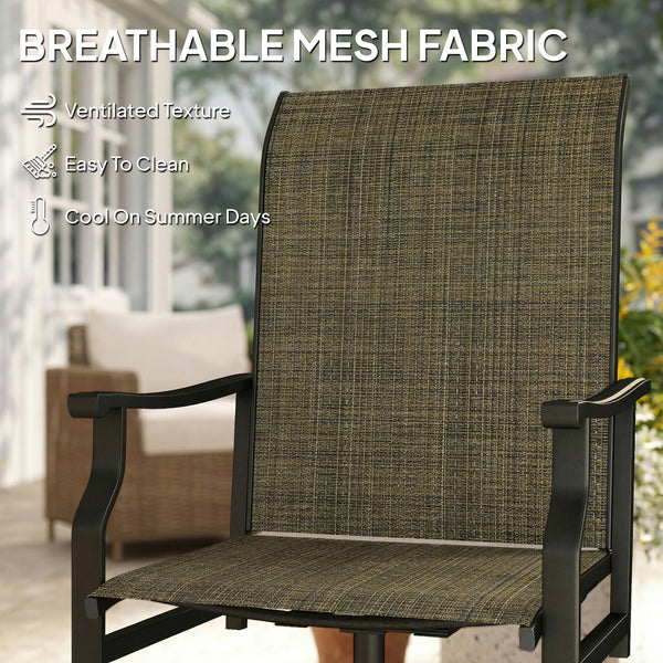 Set of 2 high-back outdoor swivel chairs, brown