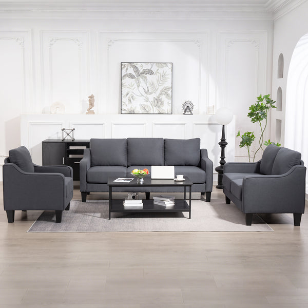 Modern pocket spring sofa, linen upholstery, thick padding, anthracite grey