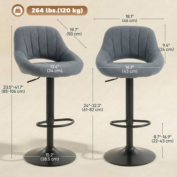 Adjustable swivel bar stools, dark gray, set of 2