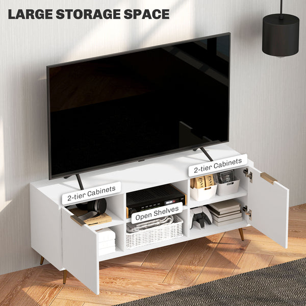 TV Stand with Storage for 55-inch TV with 2 Open Shelves, White