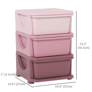3 Drawer Plastic Kids Toy Organizer, Pink