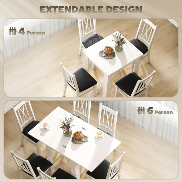 Extendable dining table for 4 to 6 people, white