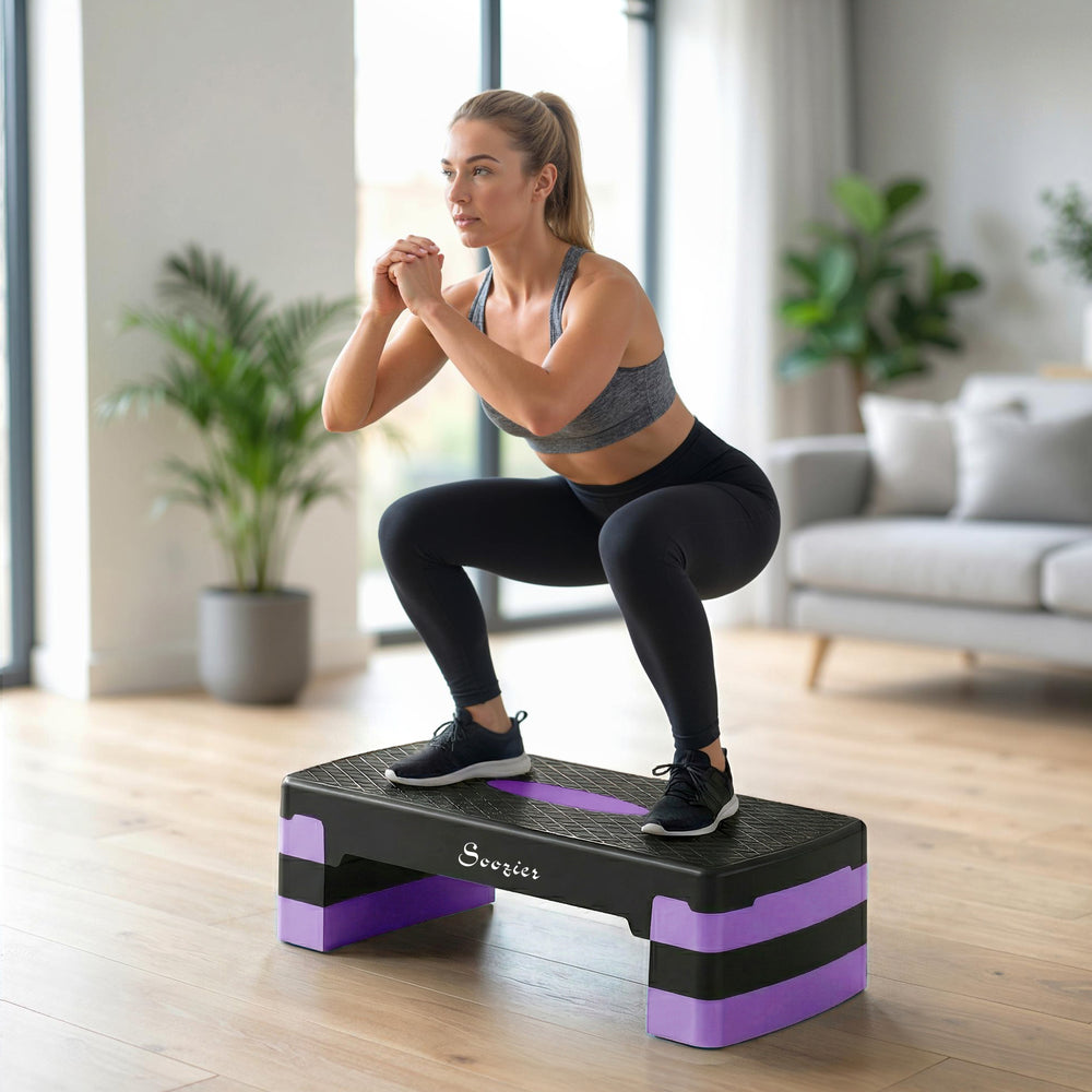 Adjustable Height Aerobic Step Platform (4", 6"/8"), with Risers, Purple