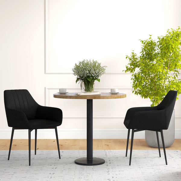 Set of 2 linen-upholstered dining chairs with metal legs, black
