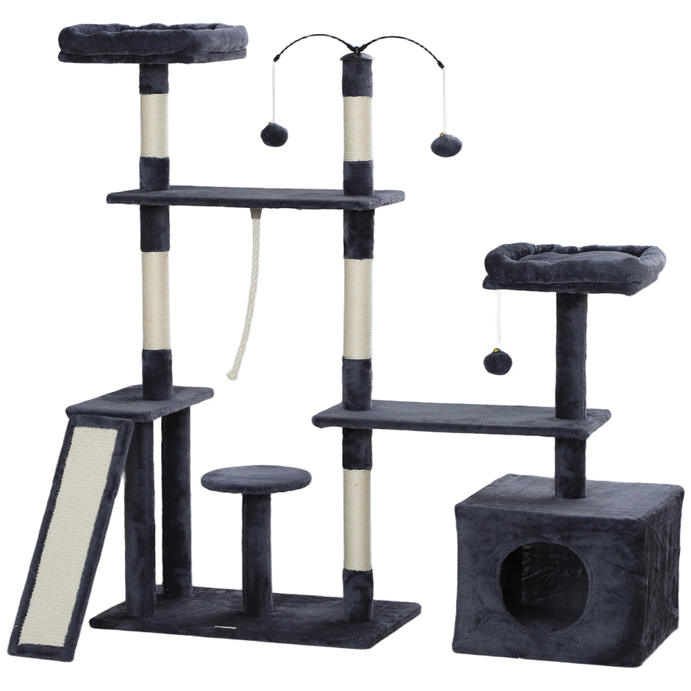 53-inch Cat Tree with Scratching Posts, Condo, Beds, Platforms and Play Balls, Dark Gray