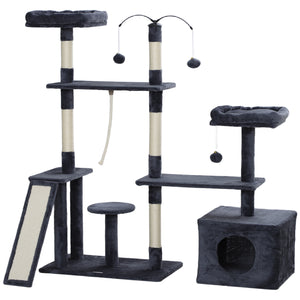 53-inch Cat Tree with Scratching Posts, Condo, Beds, Platforms and Play Balls, Dark Gray