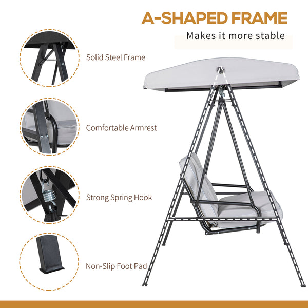 2-seater swing with adjustable canopy, grey
