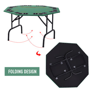 8-Player Folding Poker Table with Cup Holders, Green