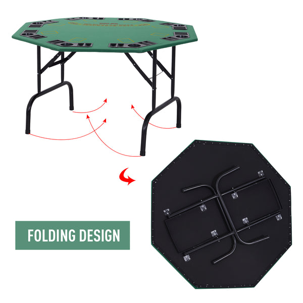 8-Player Folding Poker Table with Cup Holders, Green