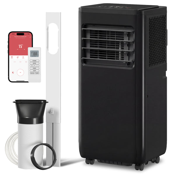 4-in-1 10,000 BTU Portable Air Conditioner with Cooling, Dehumidification, Fan, Sleep Mode, Wi-Fi Voice Remote Control, Black