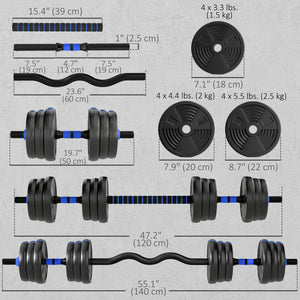 3-in-1 adjustable dumbbell set with straight bar and EZ curl bar