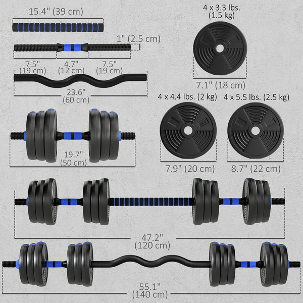 3-in-1 adjustable dumbbell set with straight bar and EZ curl bar