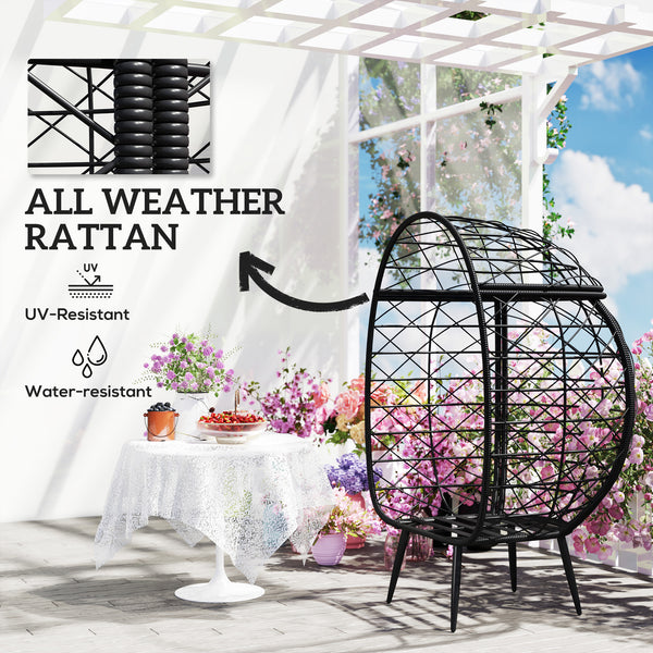 Rattan egg chair with cushions and cup holder, grey