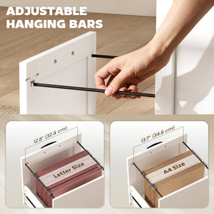 57-inch 7-drawer desk with outlets, white and brown