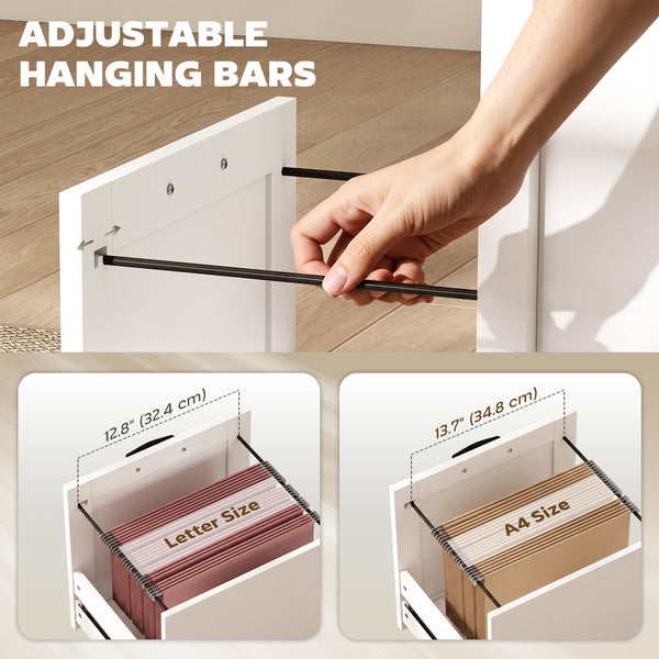 57-inch 7-drawer desk with outlets, white and brown