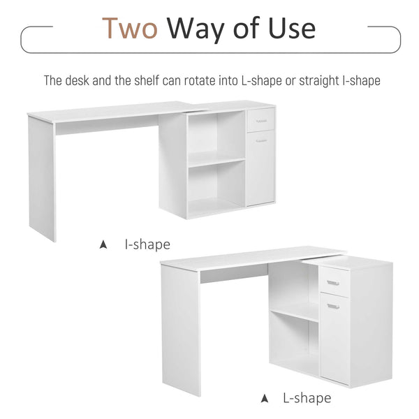 180° Swivel Corner Desk with Storage Shelf, White