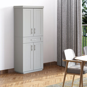 72-inch Pantry with 4 Doors, Drawer and 3 Adjustable Shelves, Gray