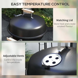 Portable Charcoal BBQ Grill, Steel Outdoor Camp Picnic Cooker with Lid, Air Vents, Wheels and Storage Shelf, Black