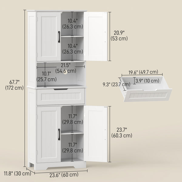 Kitchen sideboard with small open counter, 4 doors, drawer, white