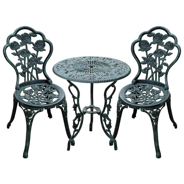 3 Piece Patio Bistro Table and Chair Set Antique Green