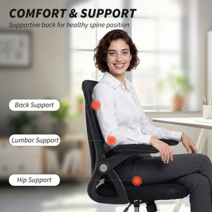 Mesh office chair with flip-up arms, black