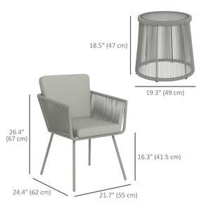 3-Piece Rattan and Wicker Bistro Set with Metal Legs, Light Grey