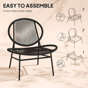 3 Piece Wicker Patio Furniture Set with Steel Table for Porch and Balcony, Black