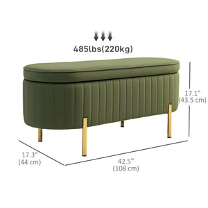Upholstered tufted bedroom bench with metal legs, dark green