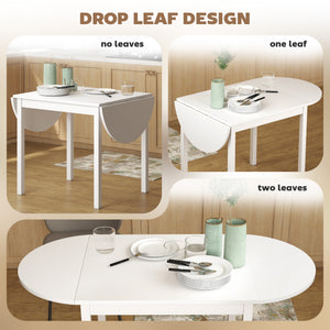 Solid wood drop-leaf kitchen table for small spaces, white
