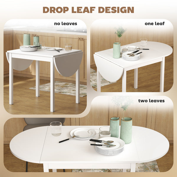 Solid wood drop-leaf kitchen table for small spaces, white