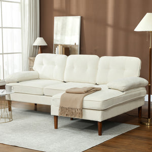 Modern corner sofa with right chaise longue, wooden legs, cream white