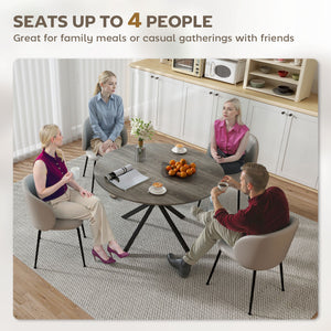 Round kitchen table for 4 people with steel legs, gray and black wood grain